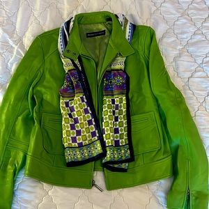 Lime Leather Jacket & Scarf Set 💚